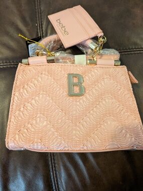 bebe Pink Textured Satchel with Gold Hardware